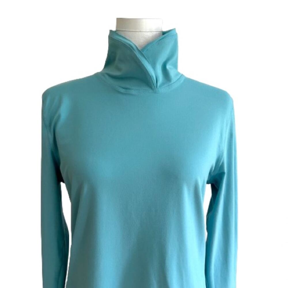 Athleta Top Light Blue Split Mock Turtleneck Long… - image 7